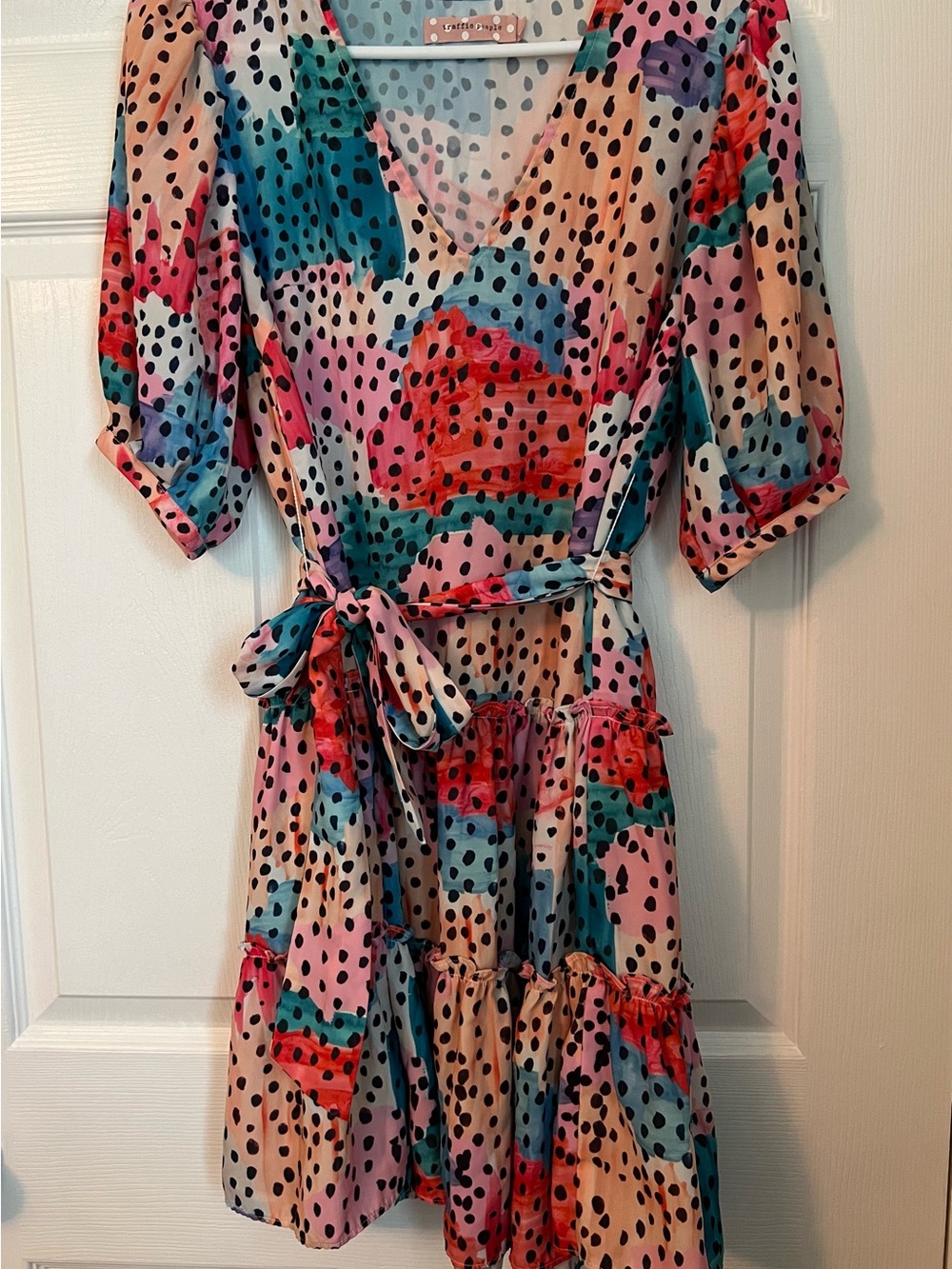 TRAFFIC PEOPLE 🌸Floral- Fiesta Polka Dot Print V-Neck Wrap Dress in Multi